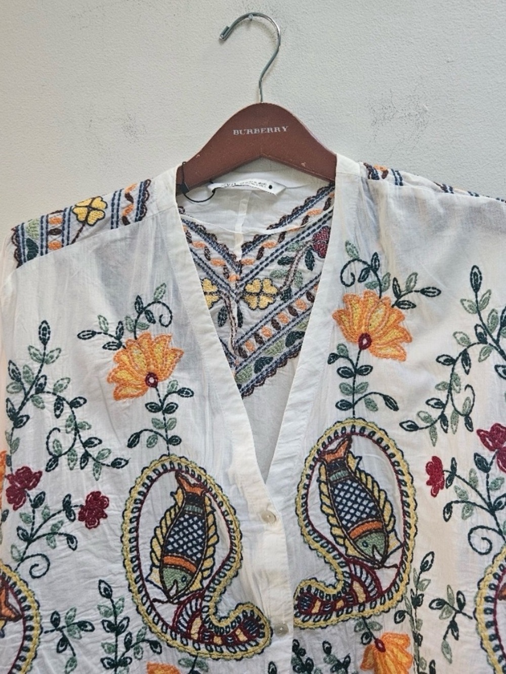 Zara Women's Embroidered Floral Kimono Crop Top Size XL White Boho Cottage - Picture 3 of 11
